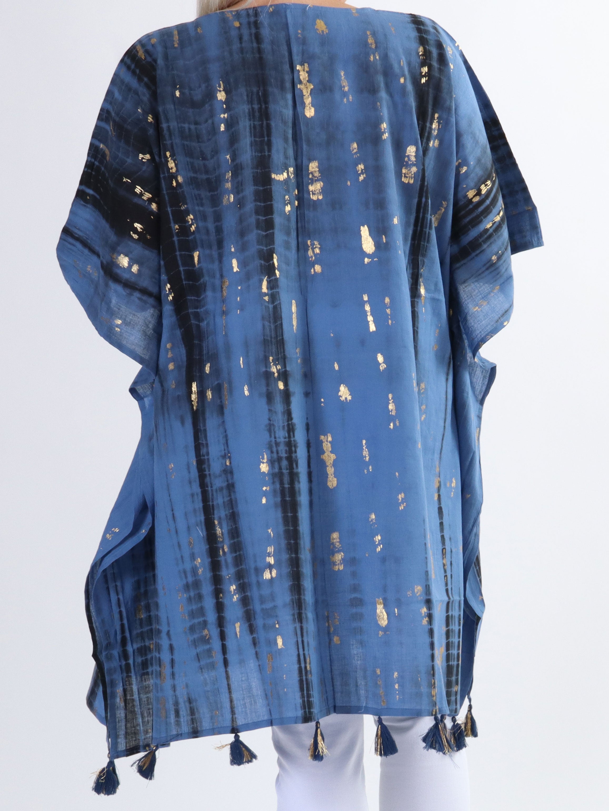 Tulle - Let plus size tunika med guld strøg og bindebånd